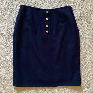 VTG ~ 80s ~ Anne Klein ~ High Waisted Navy Pencil Skirt ~ Gold Buttons ~ Size 12